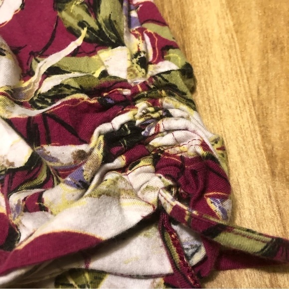 J Jill Floral Cotton Spandex Sleeveless Tank Ruched Side Tie Wrap Size Large - Picture 6 of 9